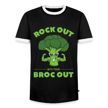 Rock Out With Your Broc Out Brokkoli Fitness - Männer Kontrast-T-Shirt - Schwarz/Weiß - Vorne - AI Model Female 172 light (172cm) & AI Model Male 178 light (178cm)