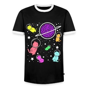 Cats in Space Astronauts Cat - Men's Ringer Shirt - black/white - Front - AI Model Female 172 light (172cm) & AI Model Male 178 light (178cm)