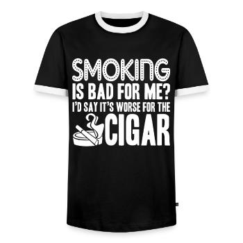 Zigarre rauchen Rauchen Zigarre ist nicht schlecht - Männer Kontrast-T-Shirt - Schwarz/Weiß - Vorne - AI Model Female 172 light (172cm) & AI Model Male 178 light (178cm)