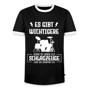 Schlagzeug Drummers Spruch - Männer Kontrast-T-Shirt - Schwarz/Weiß - Vorne - AI Model Female 172 light (172cm) & AI Model Male 178 light (178cm)