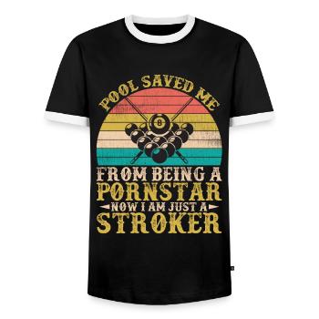 Pool Saved Me From Being A Pornstar Billards Joke - Men's Ringer Shirt - black/white - Front - AI Model Female 172 light (172cm) & AI Model Male 178 light (178cm)