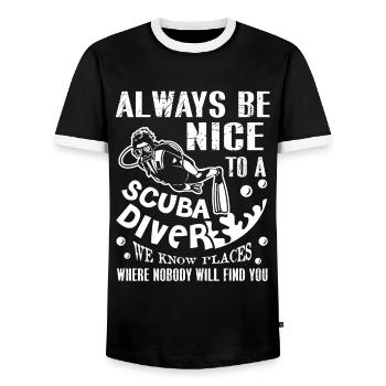 Soyez toujours gentil avec un plongeur - T-shirt contrasté Homme - noir/blanc - Devant - AI Model Female 172 light (172cm) & AI Model Male 178 light (178cm)