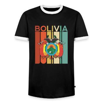 Bolivia Alpaca La Paz Cochabamba Flag Bolivian - Men's Ringer Shirt - black/white - Front - AI Model Female 172 light (172cm) & AI Model Male 178 light (178cm)
