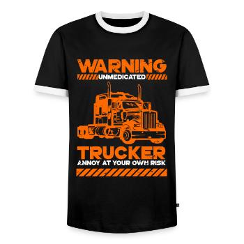 Warning trucker lorry driver lorry driver - Men's Ringer Shirt - black/white - Front - AI Model Female 172 light (172cm) & AI Model Male 178 light (178cm)