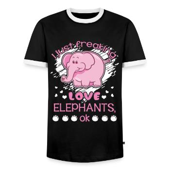 Elephant Freaking Love Elephants - Men's Ringer Shirt - black/white - Front - AI Model Female 172 light (172cm) & AI Model Male 178 light (178cm)