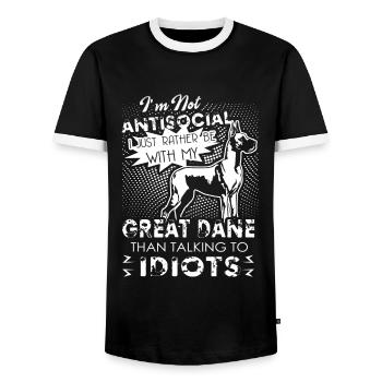 Great Dane I'm Not Antisocial Dogs Lover - Men's Ringer Shirt - black/white - Front - AI Model Female 172 light (172cm) & AI Model Male 178 light (178cm)