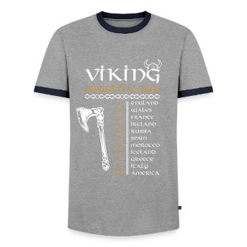 Viking World Tour Vikings - Men's Ringer Shirt - grey/navy  - Front - AI Model Female 172 light (172cm) & AI Model Male 178 light (178cm)