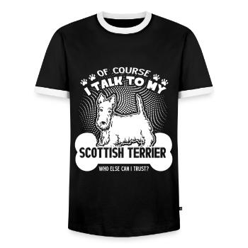 Ich spreche mit meinem Scottish Terrier Shirt - Männer Kontrast-T-Shirt - Schwarz/Weiß - Vorne - AI Model Female 172 light (172cm) & AI Model Male 178 light (178cm)