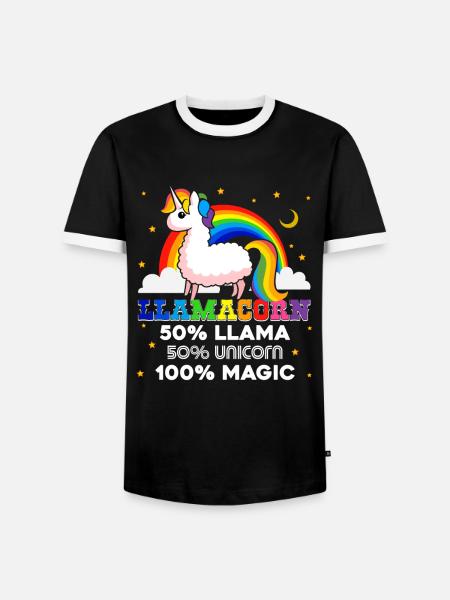 Lama Lustiges Einhorn-Lama - Männer Kontrast-T-Shirt - Schwarz/Weiß