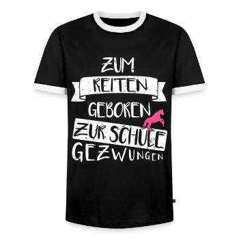 Zum Reiten Geboren Spruch Pferde - Männer Kontrast-T-Shirt - Schwarz/Weiß - Vorne - AI Model Female 172 light (172cm) & AI Model Male 178 light (178cm)