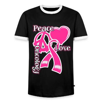 Oncology Nurse Peace Love Oncology Nurse - Men's Ringer Shirt - black/white - Front - AI Model Female 172 light (172cm) & AI Model Male 178 light (178cm)