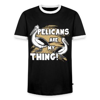 Pelican Pelicans Are My Thing - Men's Ringer Shirt - black/white - Front - AI Model Female 172 light (172cm) & AI Model Male 178 light (178cm)