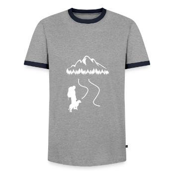 Hunde Wandern Berge - Männer Kontrast-T-Shirt - Grau/Navy  - Vorne - AI Model Female 172 light (172cm) & AI Model Male 178 light (178cm)