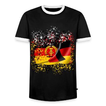 GDR German Friendship Ossi Friends Nostalgia - Men's Ringer Shirt - black/white - Front - AI Model Female 172 light (172cm) & AI Model Male 178 light (178cm)