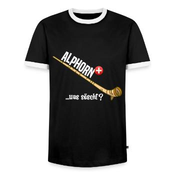 Alphorn Suisse était söscht - T-shirt contrasté Homme - noir/blanc - Devant - AI Model Female 172 light (172cm) & AI Model Male 178 light (178cm)