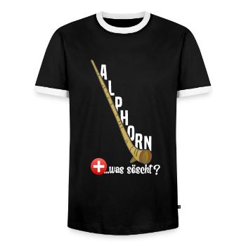 Alphorn Suisse était söscht - T-shirt contrasté Homme - noir/blanc - Devant - AI Model Female 172 light (172cm) & AI Model Male 178 light (178cm)