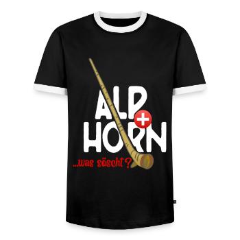 Alphorn Suisse était söscht - T-shirt contrasté Homme - noir/blanc - Devant - AI Model Female 172 light (172cm) & AI Model Male 178 light (178cm)