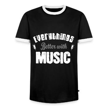 Tout est mieux avec la musique - T-shirt contrasté Homme - noir/blanc - Devant - AI Model Female 172 light (172cm) & AI Model Male 178 light (178cm)