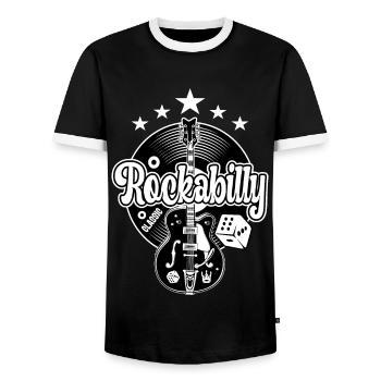 Rockabilly Gitarre Rock'n'Roll Musik Rocker - Männer Kontrast-T-Shirt - Schwarz/Weiß - Vorne - AI Model Female 172 light (172cm) & AI Model Male 178 light (178cm)
