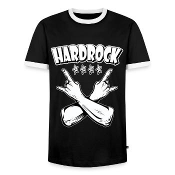 hardrock, music, band, festival, concert, party - Men's Ringer Shirt - black/white - Front - AI Model Female 172 light (172cm) & AI Model Male 178 light (178cm)