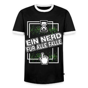 nerd administrator IT abteilung pixel coder - Männer Kontrast-T-Shirt - Schwarz/Weiß - Vorne - AI Model Female 172 light (172cm) & AI Model Male 178 light (178cm)