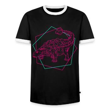 Ankylosaurus Dinosaur - Men's Ringer Shirt - black/white - Front - AI Model Female 172 light (172cm) & AI Model Male 178 light (178cm)