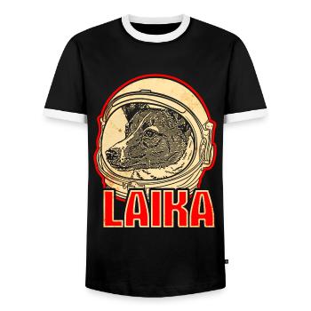 Laika Weltraum Hund Sowjetunion - Männer Kontrast-T-Shirt - Schwarz/Weiß - Vorne - AI Model Female 172 light (172cm) & AI Model Male 178 light (178cm)