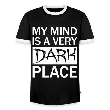 My MIND is a DARK PLACE - Men's Ringer Shirt - black/white - Front - AI Model Female 172 light (172cm) & AI Model Male 178 light (178cm)