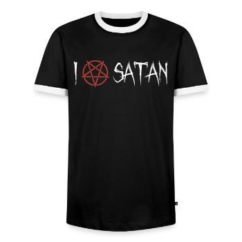 Ich Liebe Satan Pentagramm - Männer Kontrast-T-Shirt - Schwarz/Weiß - Vorne - AI Model Female 172 light (172cm) & AI Model Male 178 light (178cm)