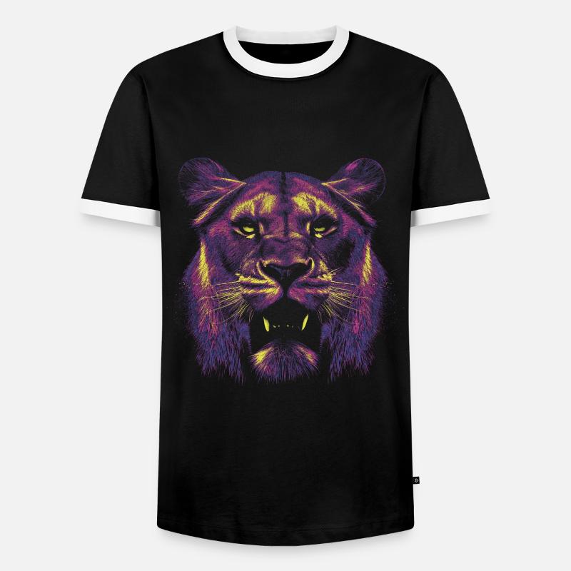 Farbiger Löwinnenkopf - Männer Kontrast-T-Shirt - Schwarz/Weiß