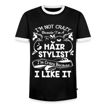 Hair Stylist Crazy Hair Stylist - Men's Ringer Shirt - black/white - Front - AI Model Female 172 light (172cm) & AI Model Male 178 light (178cm)