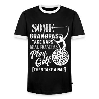 Golf Real Grandpas Play Golf - Men's Ringer Shirt - black/white - Front - AI Model Female 172 light (172cm) & AI Model Male 178 light (178cm)