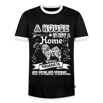Havanese Home Without Havanese - Men's Ringer Shirt - black/white - Front - AI Model Female 172 light (172cm) & AI Model Male 178 light (178cm)