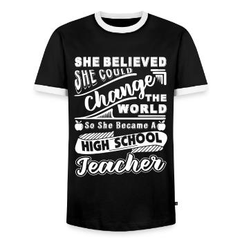 High School Teacher Became A High School Teacher - Men's Ringer Shirt - black/white - Front - AI Model Female 172 light (172cm) & AI Model Male 178 light (178cm)