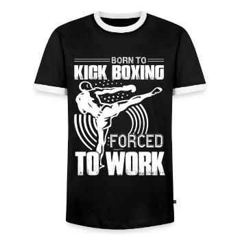 Kickboxing Born To Kickboxing - Men's Ringer Shirt - black/white - Front - AI Model Female 172 light (172cm) & AI Model Male 178 light (178cm)