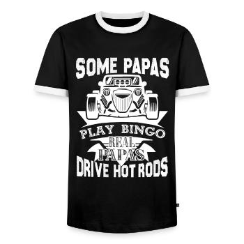 Hot Rod Real Papas Drive Hot Rods - Men's Ringer Shirt - black/white - Front - AI Model Female 172 light (172cm) & AI Model Male 178 light (178cm)