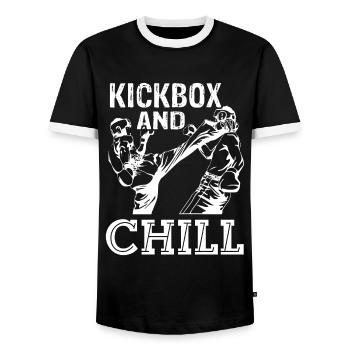 Kickboxing Kickbox And Chill - Men's Ringer Shirt - black/white - Front - AI Model Female 172 light (172cm) & AI Model Male 178 light (178cm)