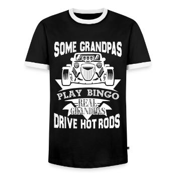Hot Rod Real Grandpas Drive Hot Rods - Men's Ringer Shirt - black/white - Front - AI Model Female 172 light (172cm) & AI Model Male 178 light (178cm)