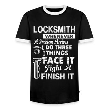 Locksmith Locksmith Solves Problem - Men's Ringer Shirt - black/white - Front - AI Model Female 172 light (172cm) & AI Model Male 178 light (178cm)