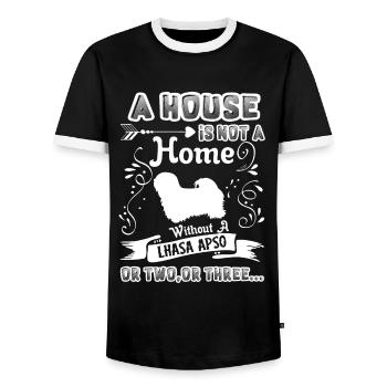 Lhasa Apso Home Without Lhasa Apso - Men's Ringer Shirt - black/white - Front - AI Model Female 172 light (172cm) & AI Model Male 178 light (178cm)