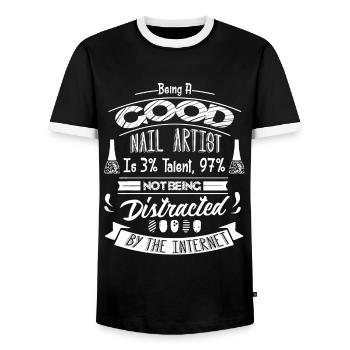 Nail Artist Being a Good Nail Artist - Men's Ringer Shirt - black/white - Front - AI Model Female 172 light (172cm) & AI Model Male 178 light (178cm)