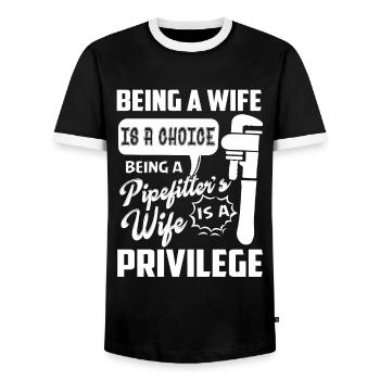 Pipefitter Being A Pipefitters Wife - Men's Ringer Shirt - black/white - Front - AI Model Female 172 light (172cm) & AI Model Male 178 light (178cm)