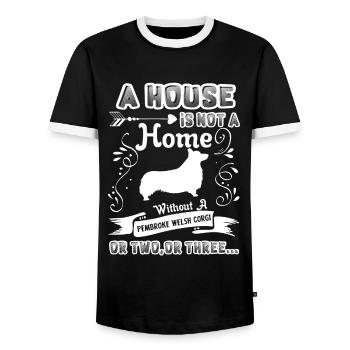 Home Without Pembroke Welsh Corgi - Men's Ringer Shirt - black/white - Front - AI Model Female 172 light (172cm) & AI Model Male 178 light (178cm)