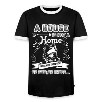 Shetland Sheepdog Home Without Shetland Sheepdog - Men's Ringer Shirt - black/white - Front - AI Model Female 172 light (172cm) & AI Model Male 178 light (178cm)