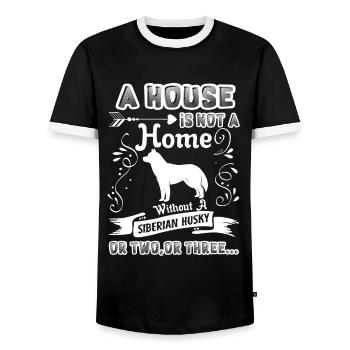 Siberian Husky Home Without Siberian Husky - Men's Ringer Shirt - black/white - Front - AI Model Female 172 light (172cm) & AI Model Male 178 light (178cm)