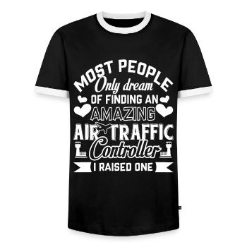 Air Traffic Controller Air Traffic Controller Mom - Men's Ringer Shirt - black/white - Front - AI Model Female 172 light (172cm) & AI Model Male 178 light (178cm)