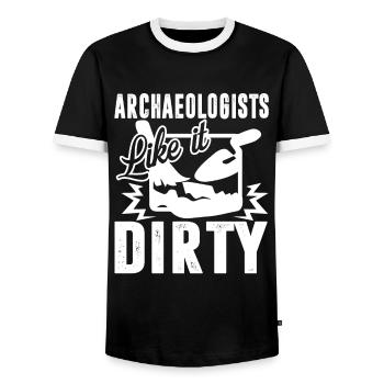 Archaeologist Archaeologists Like It Dirty - Men's Ringer Shirt - black/white - Front - AI Model Female 172 light (172cm) & AI Model Male 178 light (178cm)