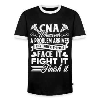 CNA CNA Solves Problem - Men's Ringer Shirt - black/white - Front - AI Model Female 172 light (172cm) & AI Model Male 178 light (178cm)