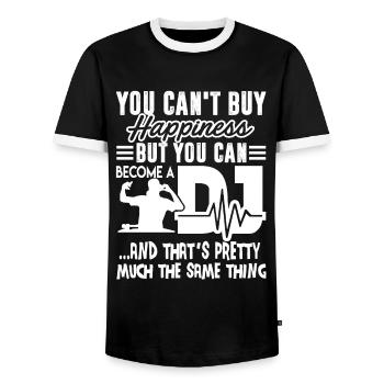 DJ Become A DJ - Men's Ringer Shirt - black/white - Front - AI Model Female 172 light (172cm) & AI Model Male 178 light (178cm)