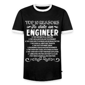 Engineer 10 Reasons To Date An Engineer - Men's Ringer Shirt - black/white - Front - AI Model Female 172 light (172cm) & AI Model Male 178 light (178cm)